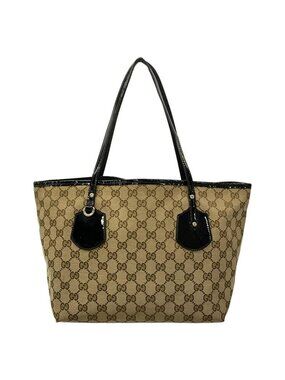Gucci Tote GG Pattern Dark Brown Beige Black Leather